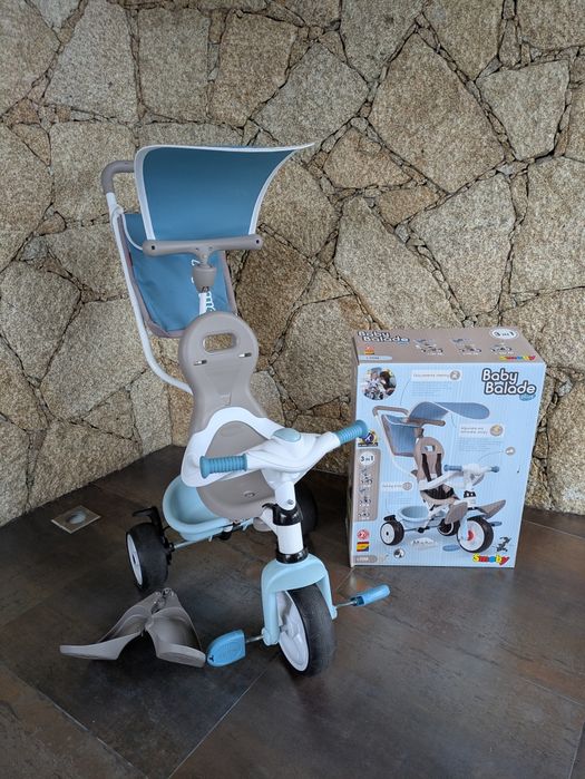 Triciclo bébé criança SMOBY Baby Balade Plus Azul evolutivo