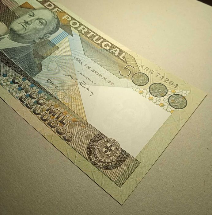 Nota 5 mil escudos 1986 António Sergio NOVA - Envio Gratis