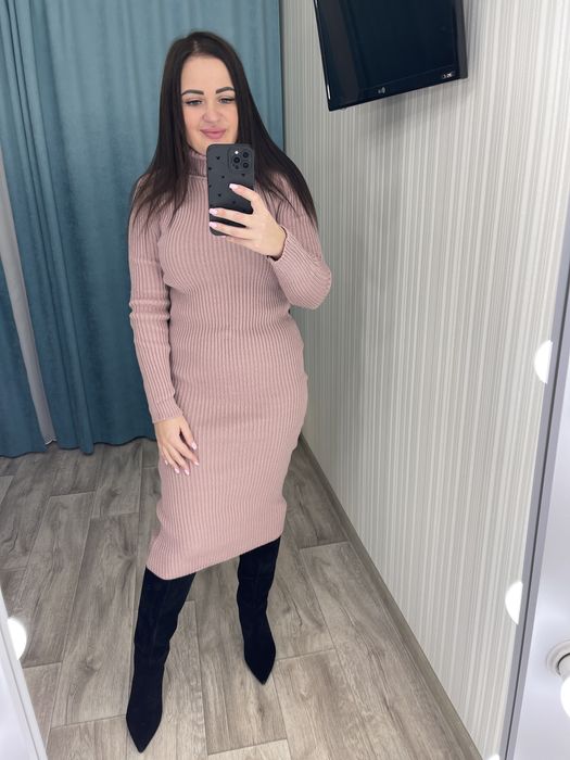 Женское вязаное теплое платье 42-48 Жіноча тепла сукня чорний,бардо