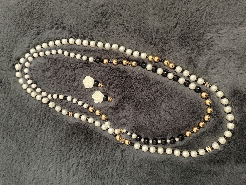 Намисто колье і сережки буси жемчуг перли біле С золотом в стилі "Шане