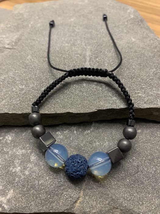 bootiq handmade bransoletka makrama kamień opal hematyt lawa