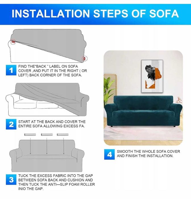 Aksamitny Pokrowiec na Sofę 3-4-osobową Ciemnozielony