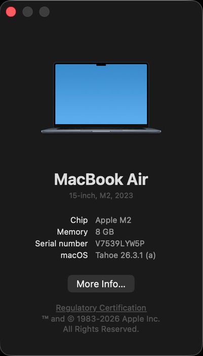 MacBook Air 15" M2 2023 8GB RAM 500GB SSD