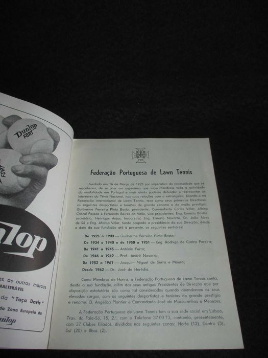 Programa Taça Davis Clube de Ténis do Estoril 1963