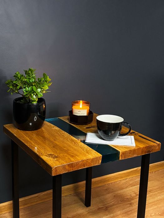 Stolik kawowy z żywicą epoksydową • Dębowy • Handmade