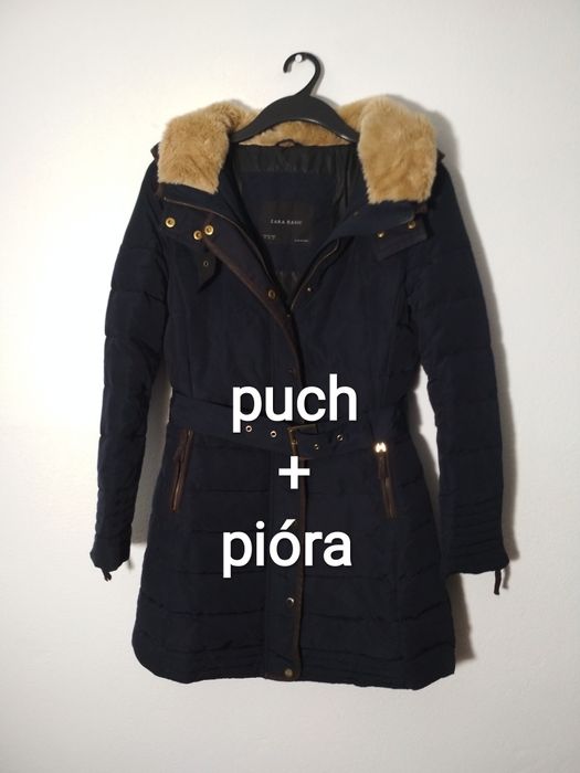 Zara Basic granatowa kurtka puchowa M
