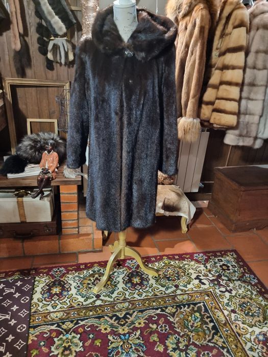 Casaco de vison castanho capuz promoção