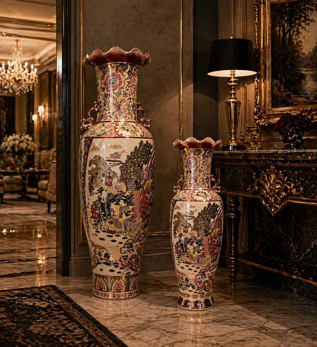 Par de Jarras Chinesas Monumentais Pintadas à Mão (1m + 80cm) – Decoração de Luxo