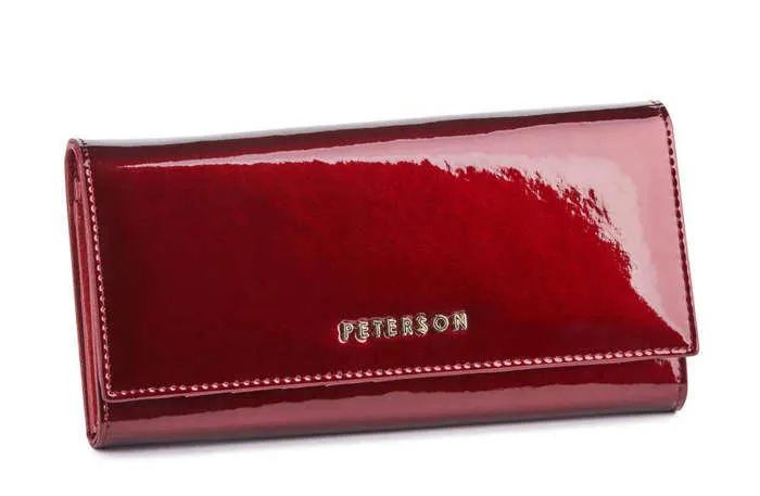 peterson skórzany portfel damski czerwony lakier