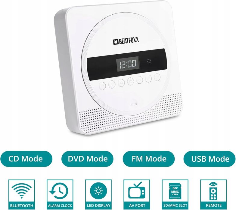 Odtwarzacz Beatfoxx Mdvd-1606 odtwarzaczem Dvd, Bluetooth i baterią, b