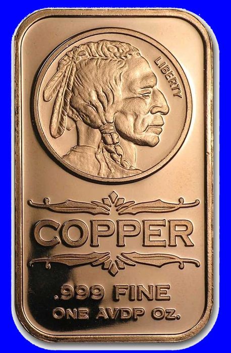 Barras de 1 Onça AVDP de Cobre Puro 999-USA
