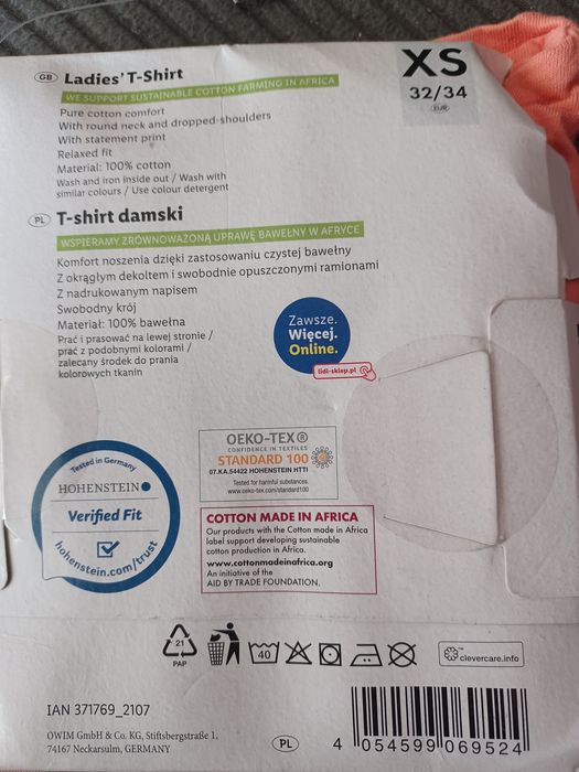 Nowy t-shert damski rozm.XS 32/34