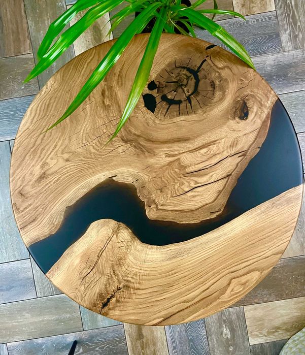 Stół dębowy okrągły do salonu jadalnia żywica monolit 100 cm #1