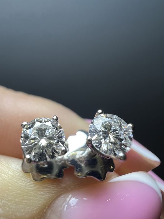 Люкс золотые серьги пусеты с бриллиантами 0,5ct белое золото 585 проба