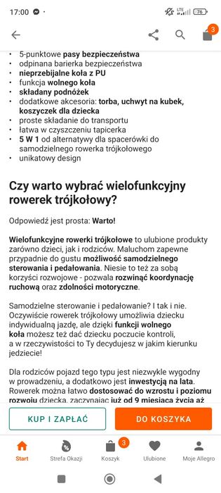 Momi INVIDIA Rowerek Trójkołowy 5w1 wolne koło