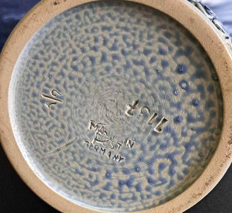Kufel ceramiczny z deklem cynowym " Kłosy "- Sygnowany Made in Germany