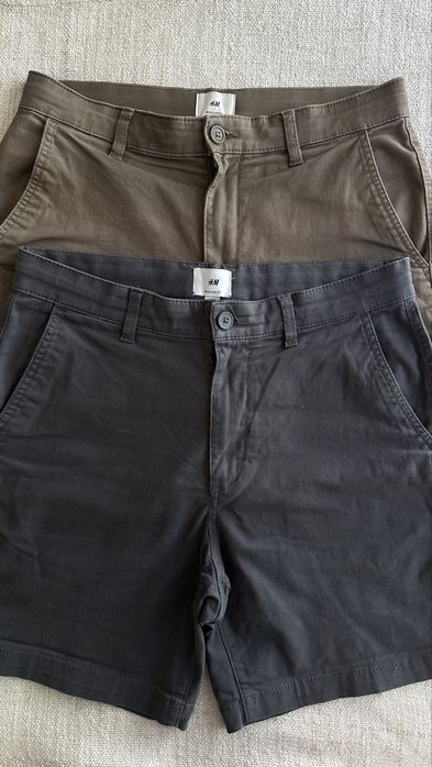 Pack 2 Calções Chino H&M Homem - Regular Fit - Tamanho S (Verde Tropa e Cinzento Escuro)
