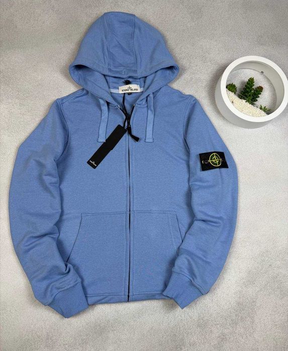 Зіп худі STONE ISLAND — чоловіча кофта з капюшоном на блискавці, класичний патч, фурнітура YKK, стильний одяг для весни, літа та осені