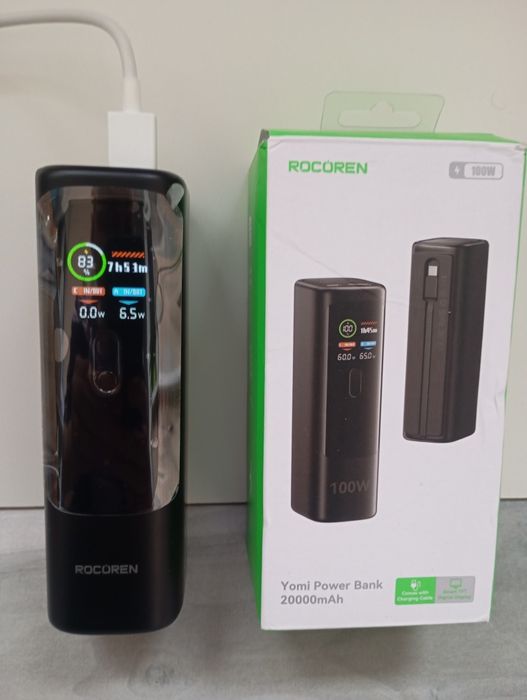 PowerBank Rocoren 100W, 20000 mAh, кабель Type-C, Smart, батарея, акб