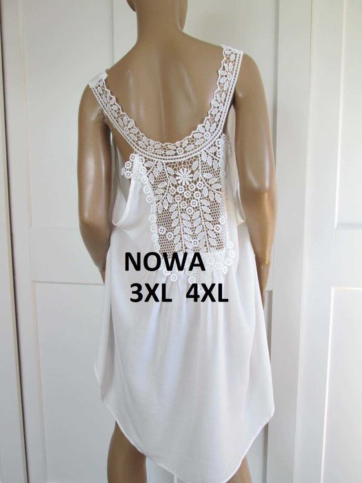 Shein biała tunika sukienka z koronką plus size 3XL 4XL NOWA