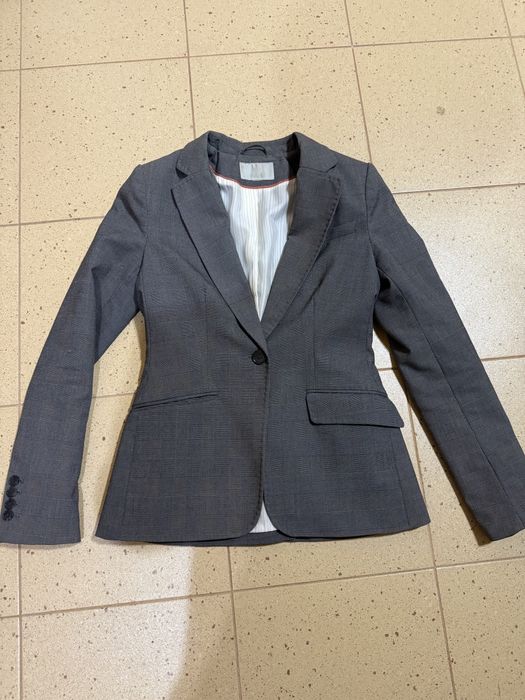 H&M marynarka w drobną kratkę szara tonacja r.S