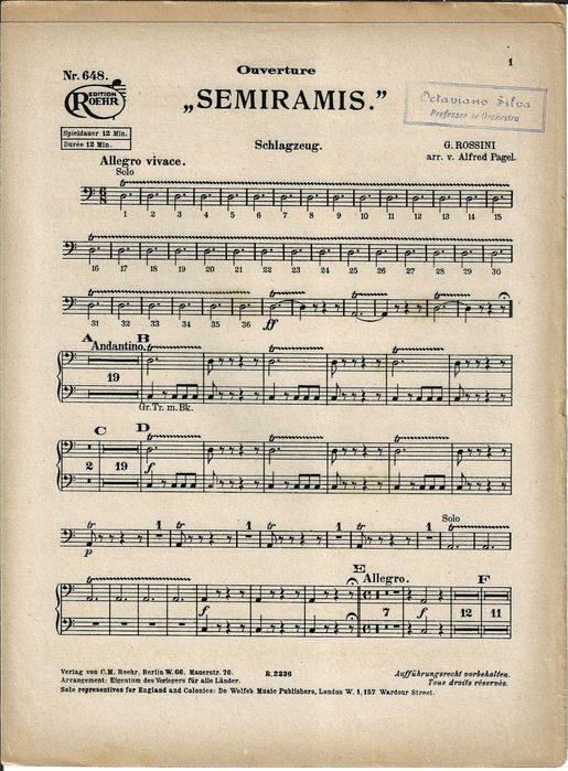 Semiramis (Rossini) - Abertura - Partitura Antiga Completa para Orquestra – 94 páginas