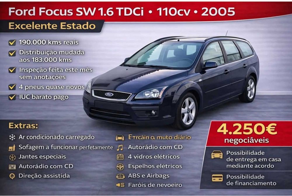 Ford Focus SW 1.6 TDci, 110cv, 190000 kms, 2005, Muito Boa Condição!