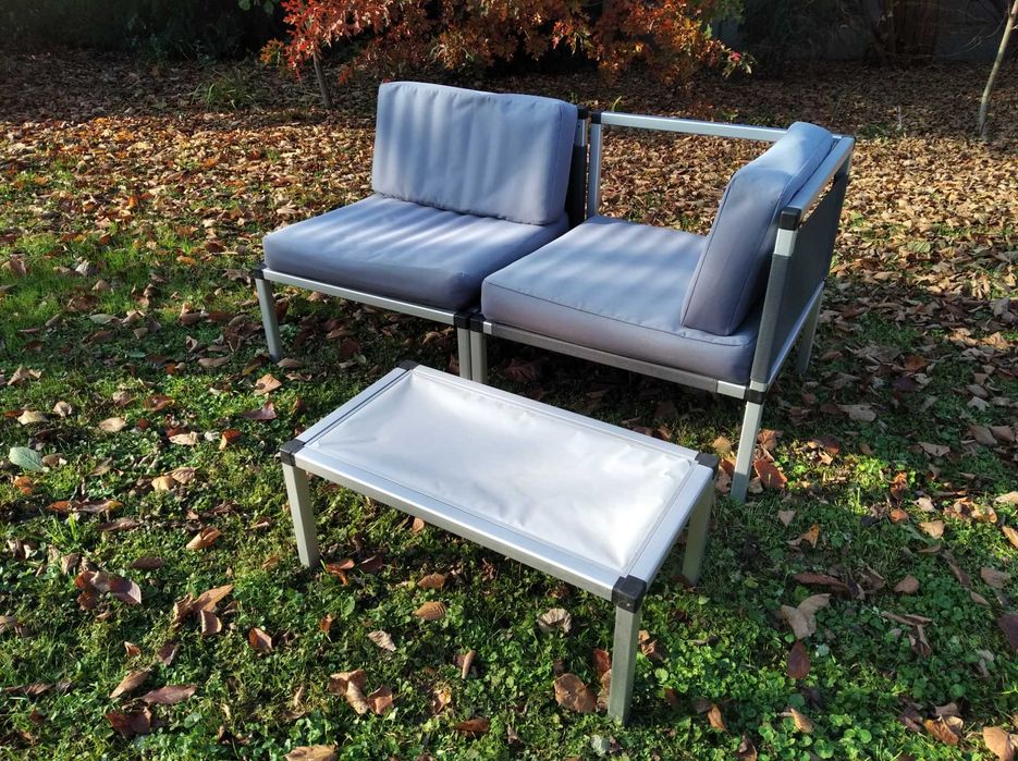 6 foteli i 3 stoliki. Kempingowy zestaw wypoczynkowy, meble ogrodowe.