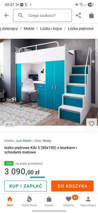 Antresola z biurkiem i szafą