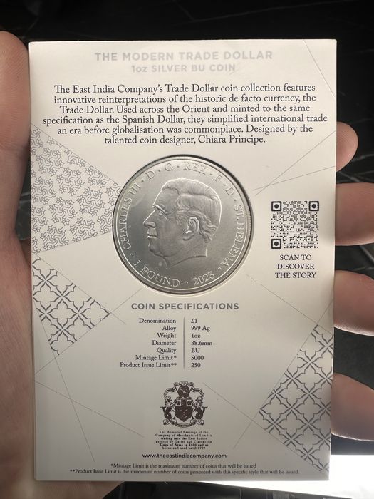 Монета Торговий доллар сша унція срібла 999 британія royal упаковка