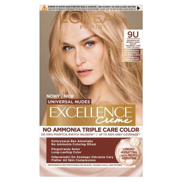 L'Oreal Paris Universal Nudes Excellence Creme pielęgnacyjny krem koloryzujący 9U Uniwersalny Bardzo Jasny Blond