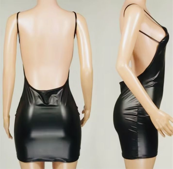 Сексуальна сукня зі штучної шкіри без спини клубна вечірка
