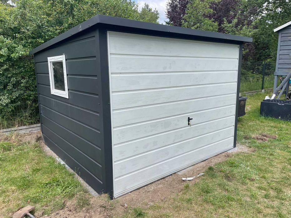 Garaż Blaszany, Blaszak 2x3m ciemny grafit MAT + biały
