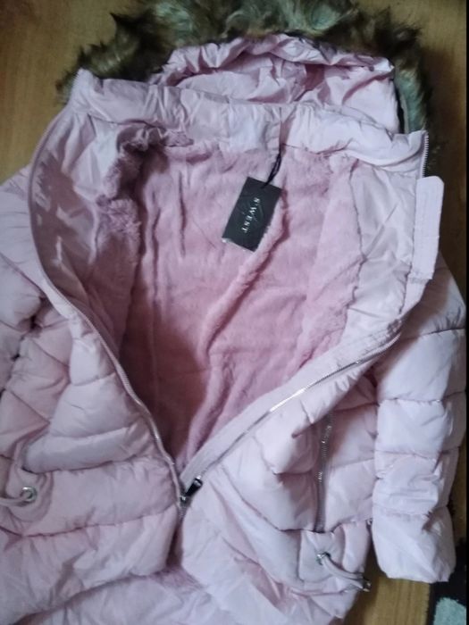 Nowa 42 kurtka zimowa pudrowy róż XL