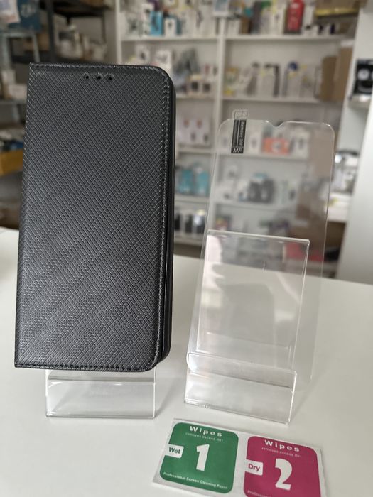 Szkło hartowane i etui zamykane czarne do XIAOMI REDMI A1/A2