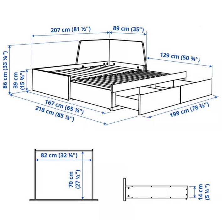 Lóżko Flekke z dwoma szufladami 80x200cm