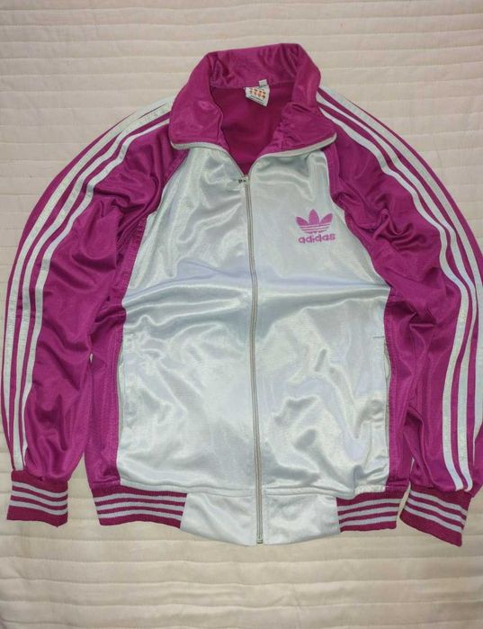 Adidas bluza rozpinana różowo biała 3 stripes vintage retro