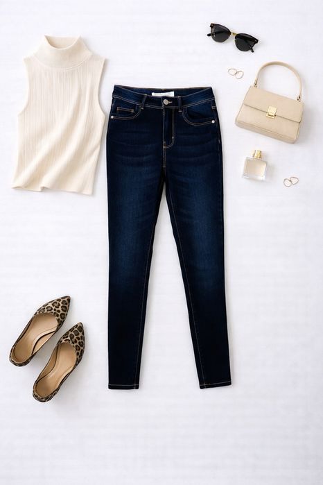Granatowe jeansy skinny z przeszyciami M 38