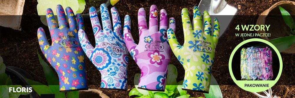 Rękawice robocze nitryl kwiatki FLORIS Mix rozmiar 6,7,8,9,