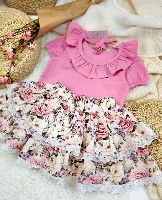 Zula Handmade nowość różowa bluzeczka z falbanką 86 cm