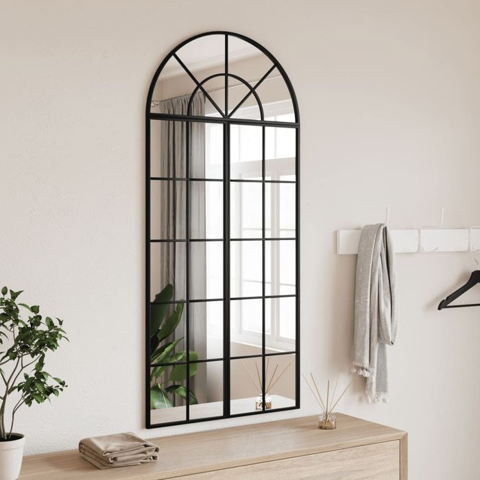 Vidaxl Lustro Ścienne, Czarne, 60X130 Cm, Zakończone Łukiem, Żelazo