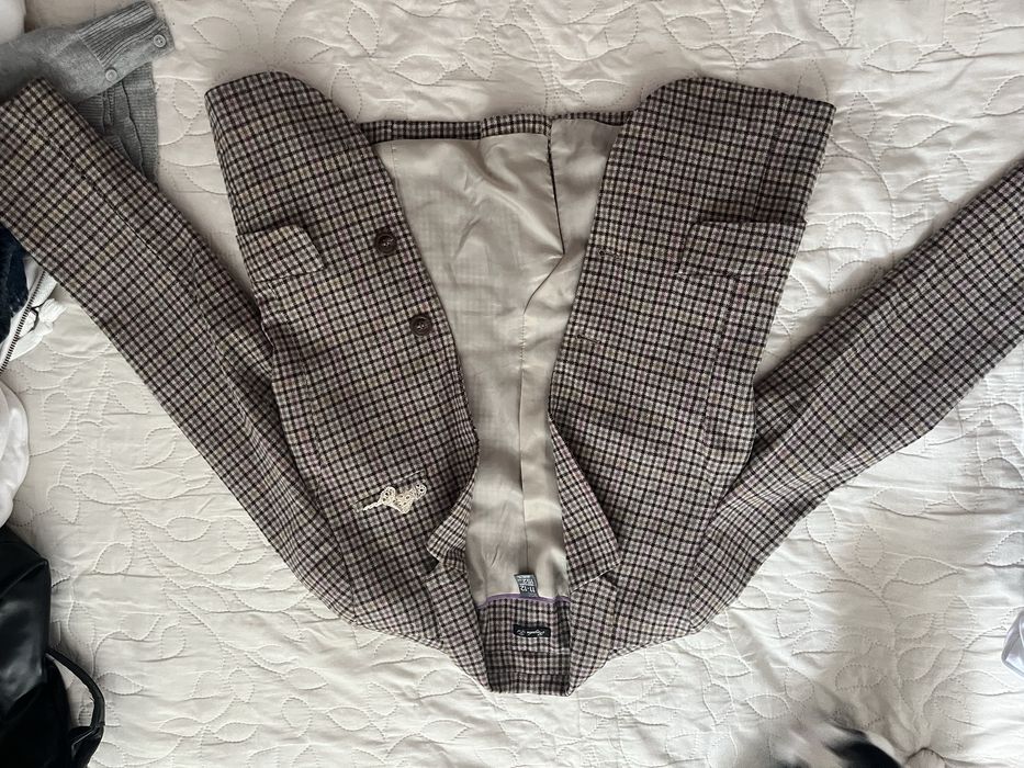 Піджак у клітинку Zara з латками на ліктях / Блейзер для дівчинки або XS-XXS / Зріст 152