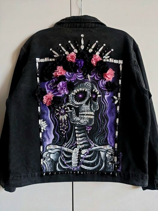 Jeansowa katanka, Custom, Helloween, La  Catrina, ręcznie malowana