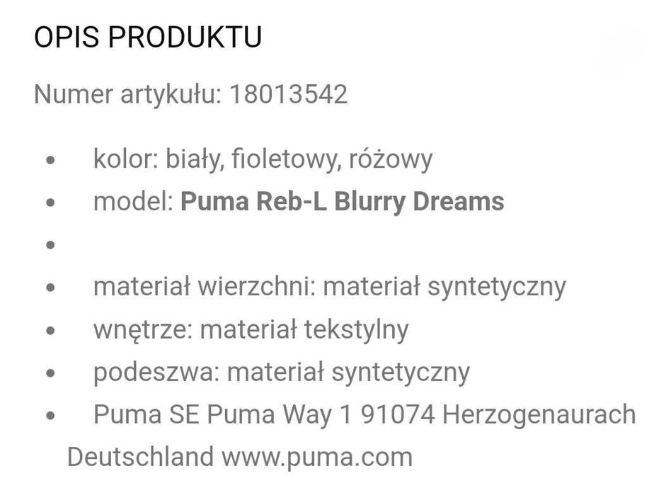 Buty/Sneakersy dla dziewczynki PUMA 27 - JAK NOWE