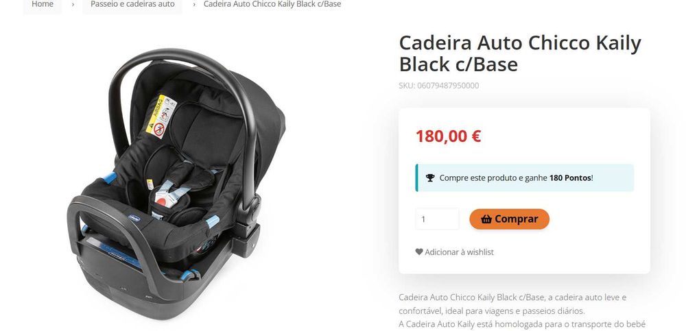 Ovo/Cadeira Auto Chicco Kaily Black c/Base 0 aos 13Kg - Pouco Usada