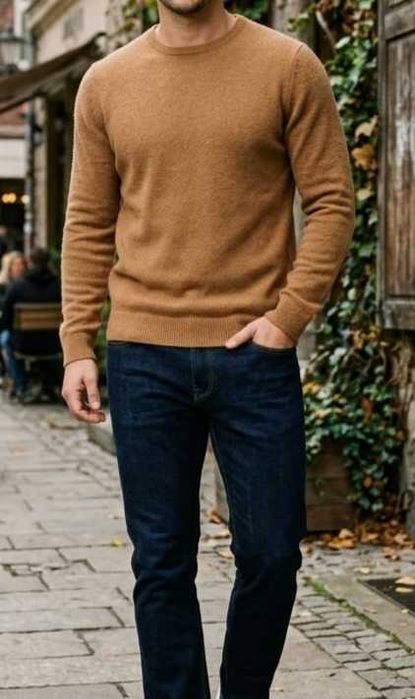 Sweter wełniany karmelowy brązowy L
