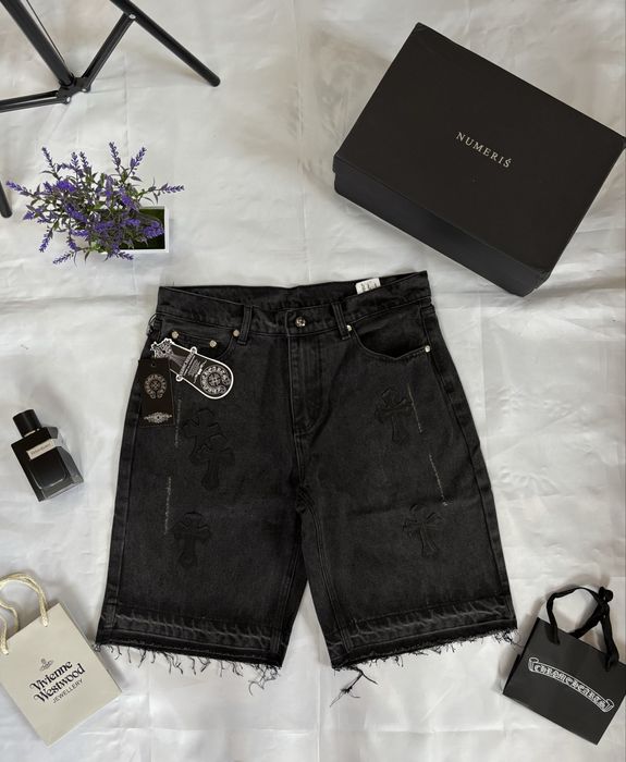 Шорти джинсові Chrome Hearts Хром Хартс Shorts Jeans Топ Сині Чорні Хрести Топ Літо