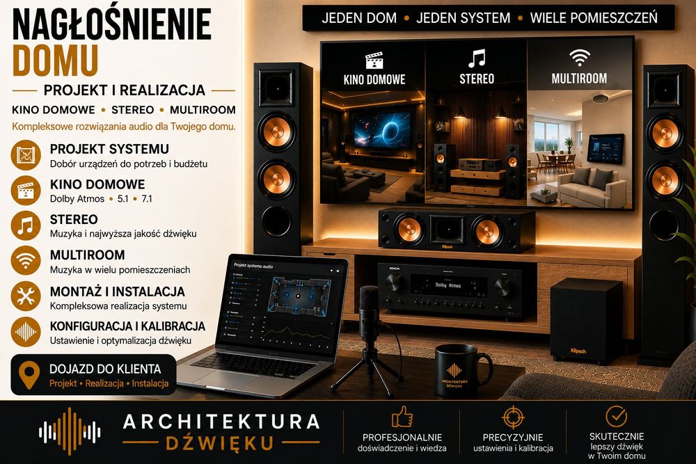 Nagłośnienie Domu • Projekt - Montaż - Realizacja • Kino Domowe • Stereo • Multiroom