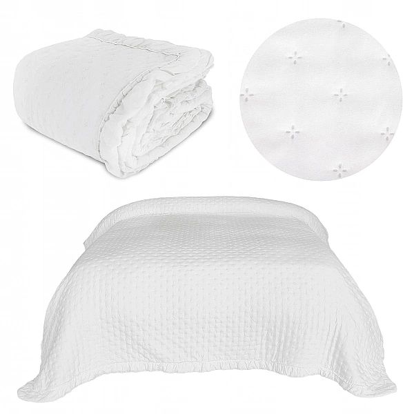 Narzuta na łóżko kanapę 200x220 pikowana z FALBANĄ kapa Celia BIAŁA