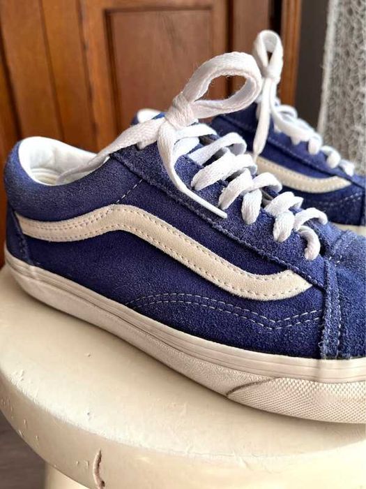 Buty trampki Vans Old Skool zamsz niebieskie białe original skater 38
